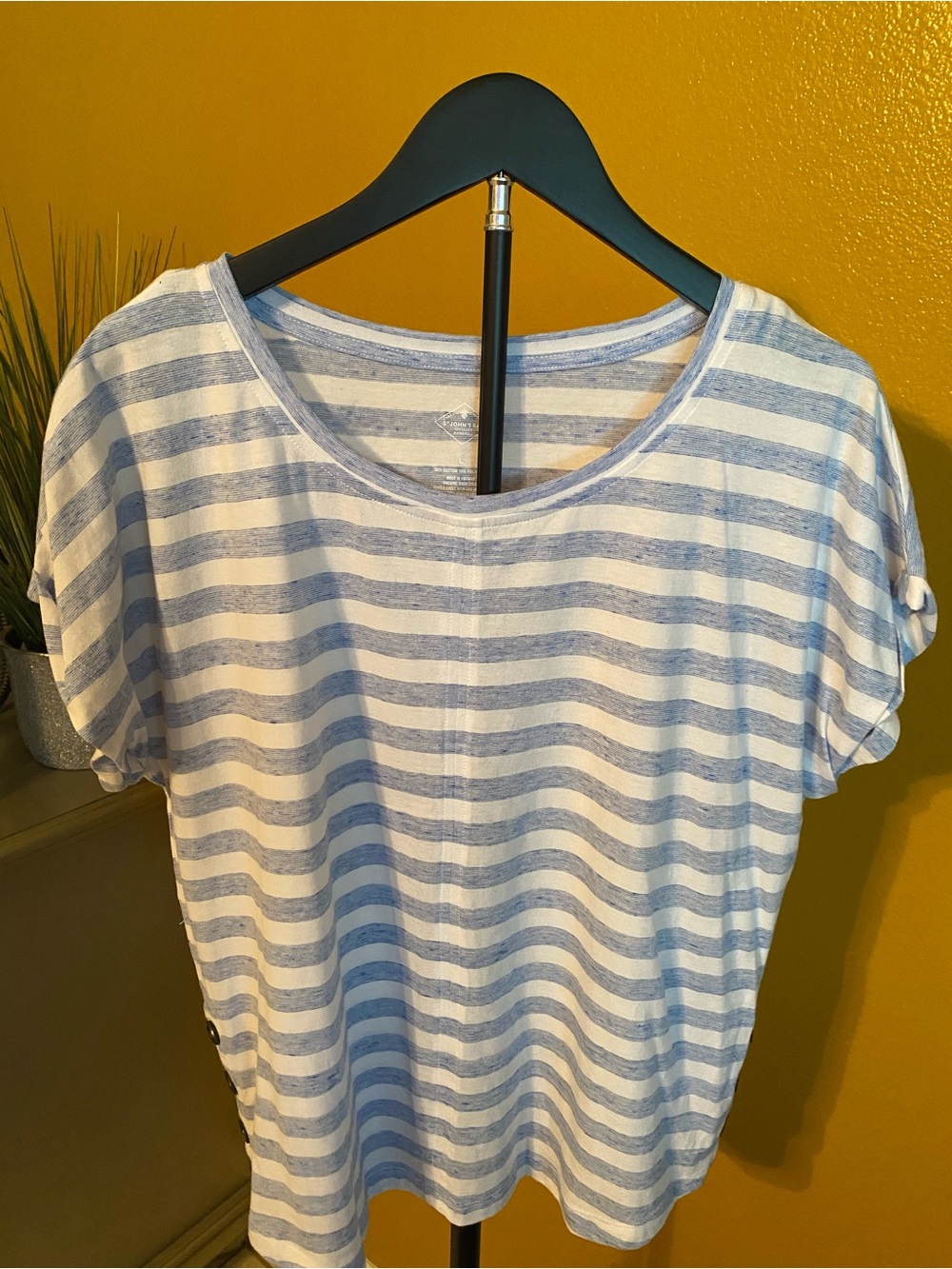 Striped Blue & White Short Sleeve Button-Side Tee